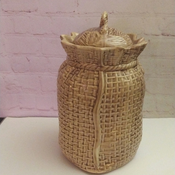 Vintage 70s McCoy Pottery Burlap Sack Ceramic Cookie Jar 11.5" - Picture 3 of 7